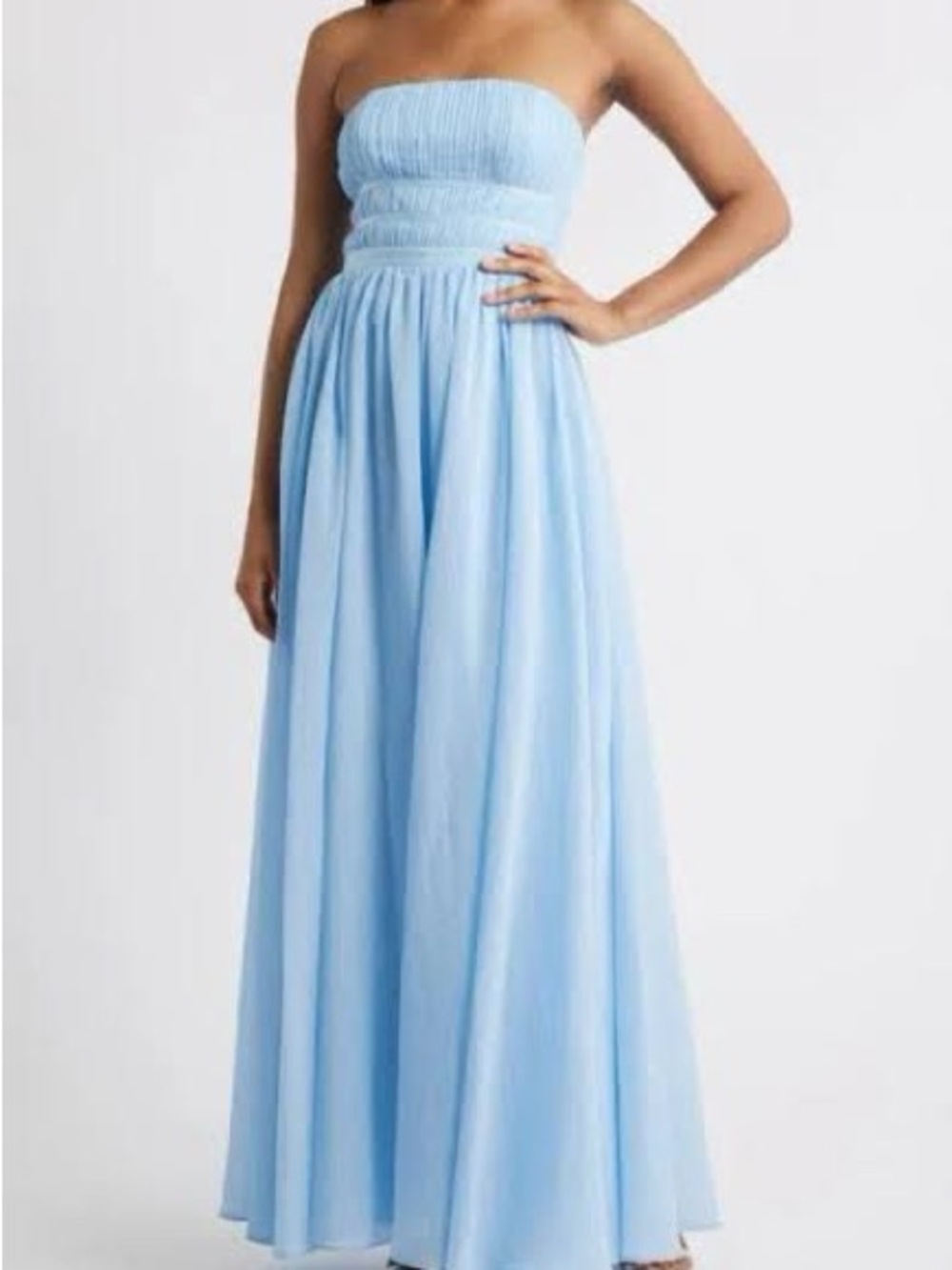 Lulus Calais Sky Blue Strapless Pleated Maxi Dress S NWOT